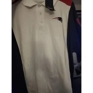 New England Patriots Fanatics Mens White Blue Polo Shirt 2XL Short Sleeve CR6